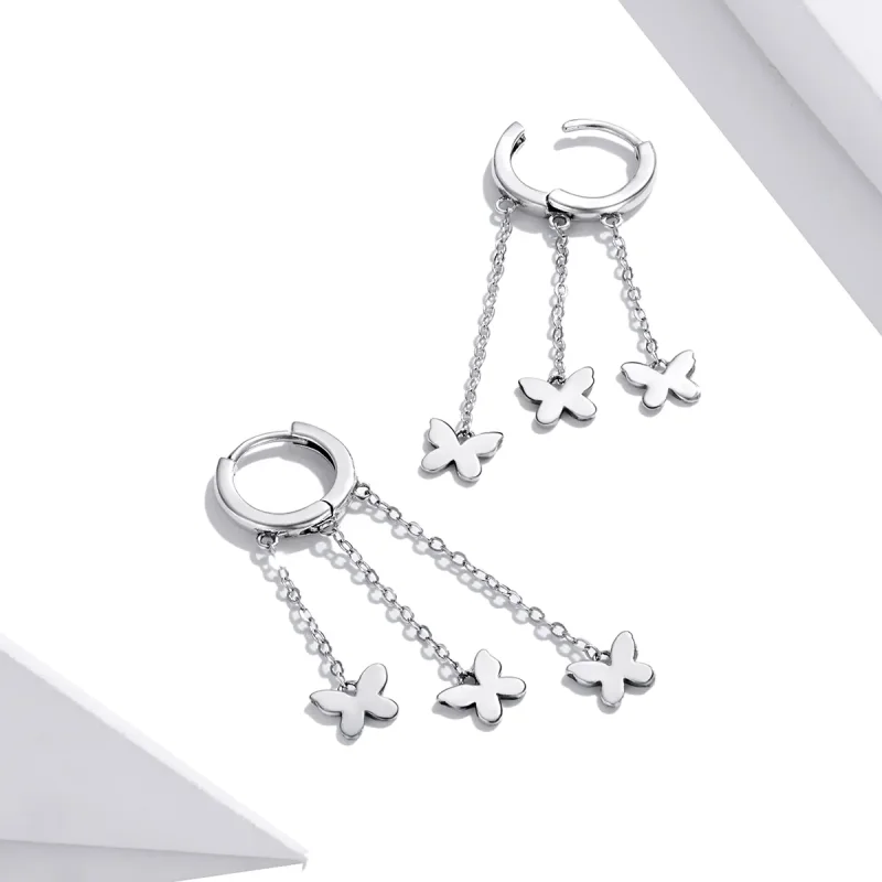 (image for) Pandora Style Silver Dangle Earrings, Tassel Butterfly - SCE1173 - View 4