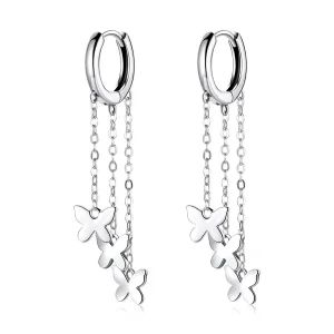 (image for) Pandora Style Silver Dangle Earrings, Tassel Butterfly - SCE1173