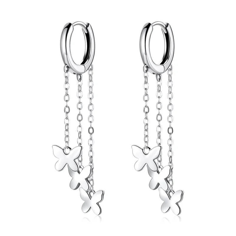 (image for) Pandora Style Silver Dangle Earrings, Tassel Butterfly - SCE1173 - Product Image