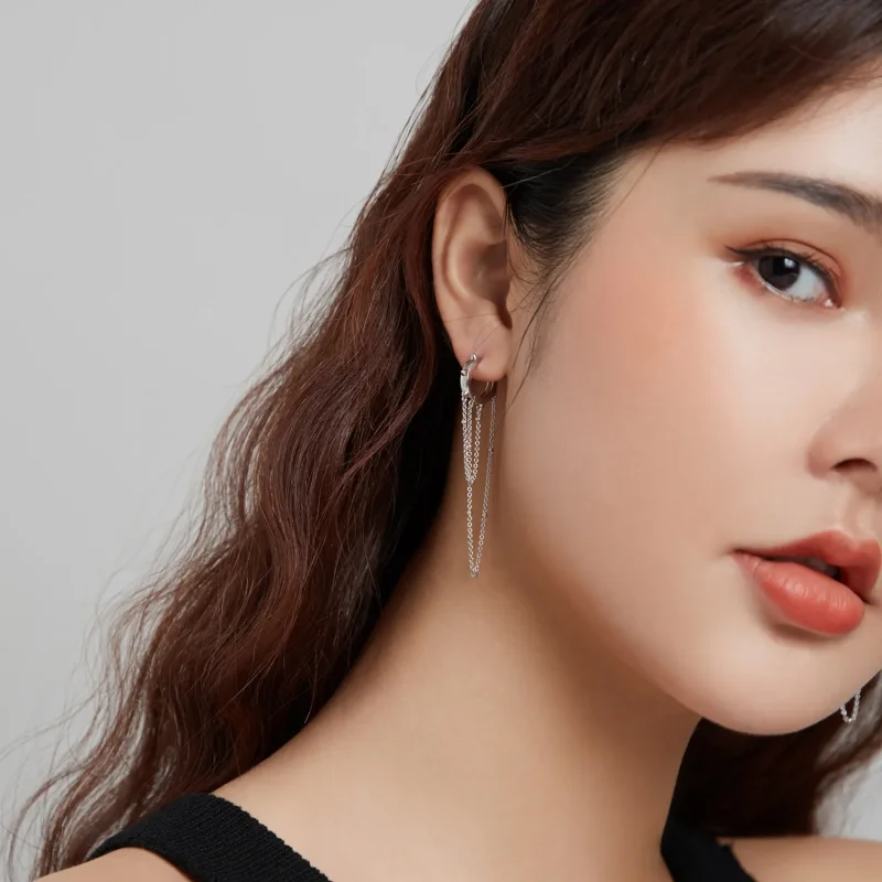 (image for) Pandora Style Silver Dangle Earrings, Tassel - SCE1115 - View 7