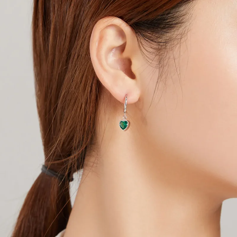 (image for) Pandora Style Silver Dangle Earrings, The Love of The Snake & Green Heart - SCE1 - View 5