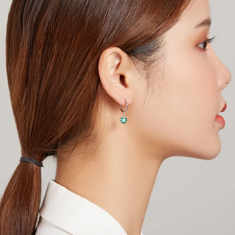 (image for) Pandora Style Silver Dangle Earrings, The Love of The Snake & Green Heart - SCE1 - View 6