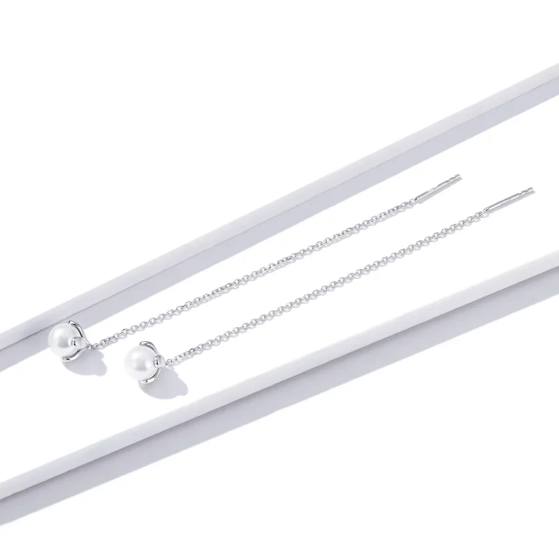 (image for) Pandora Style Silver Dangle Earrings, Thread Pure Flowers - BSE373 - View 2