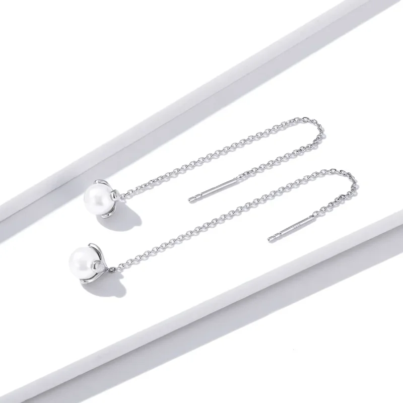 (image for) Pandora Style Silver Dangle Earrings, Thread Pure Flowers - BSE373 - View 3