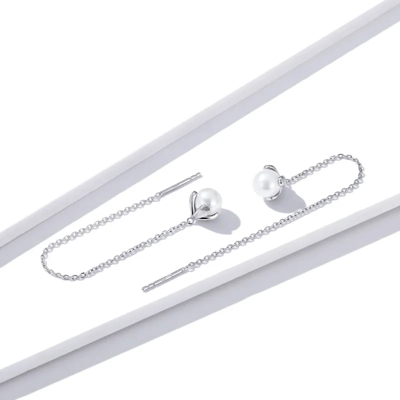 (image for) Pandora Style Silver Dangle Earrings, Thread Pure Flowers - BSE373 - View 4