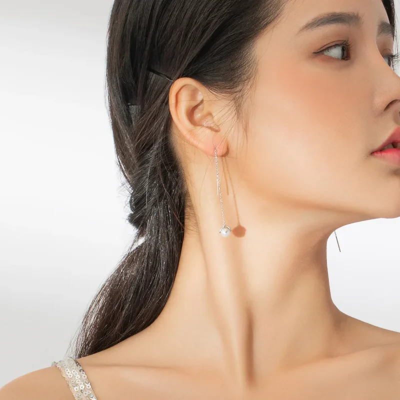 (image for) Pandora Style Silver Dangle Earrings, Thread Pure Flowers - BSE373 - View 6