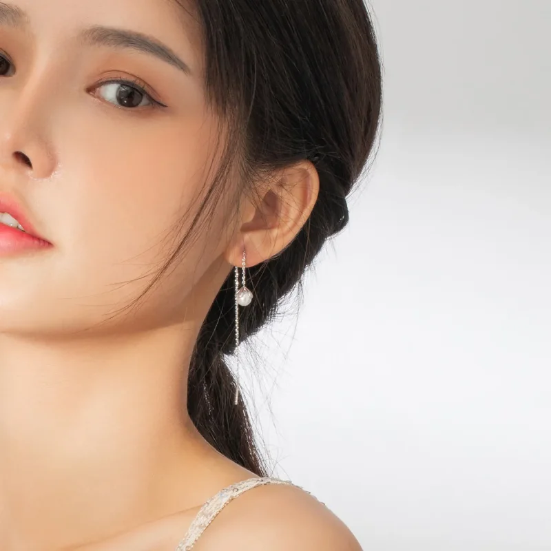 (image for) Pandora Style Silver Dangle Earrings, Thread Pure Flowers - BSE373 - View 7