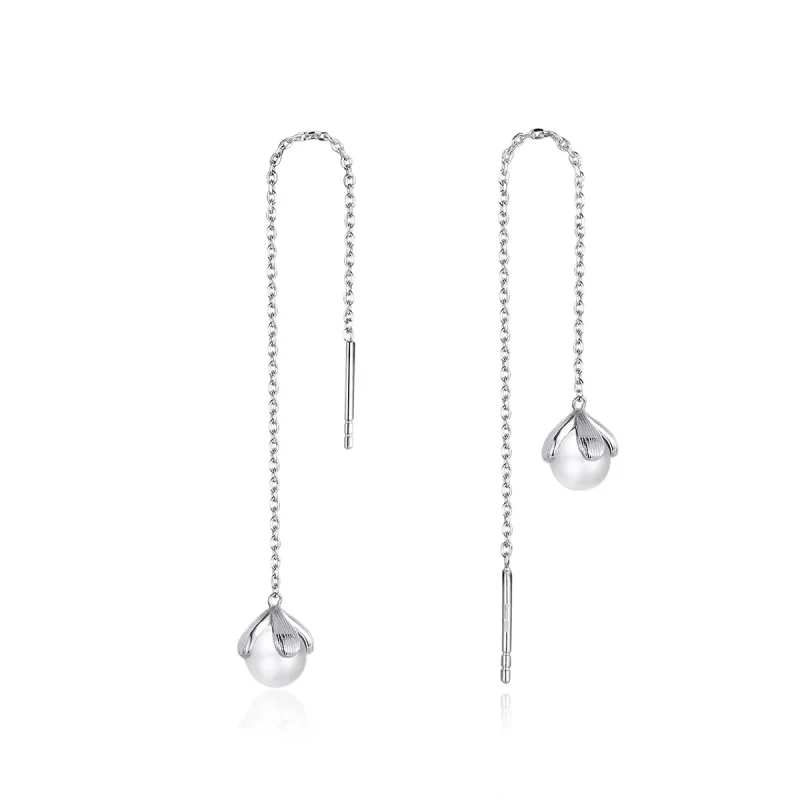 (image for) Pandora Style Silver Dangle Earrings, Thread Pure Flowers - BSE373 - Product Image