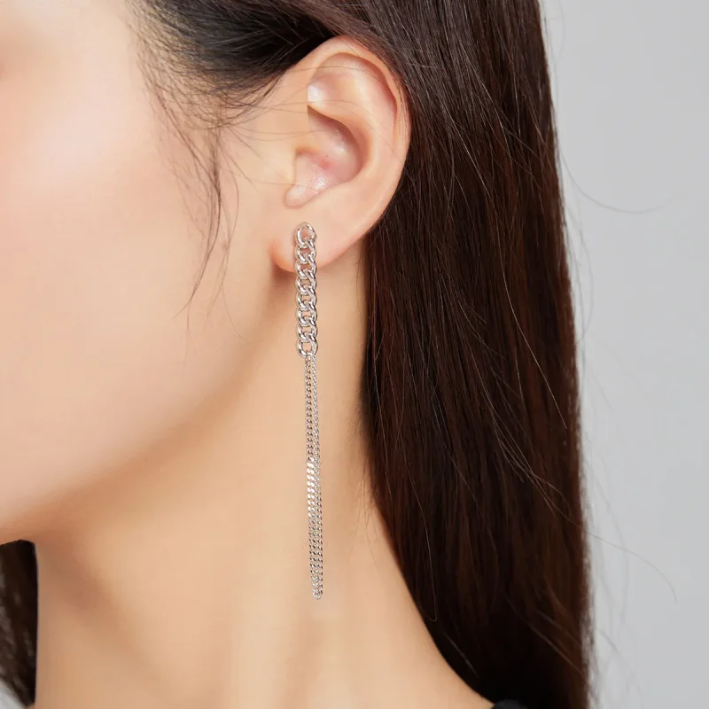 (image for) Pandora Style Silver Dangle Earrings, Vintage Chain - SCE1011 - View 5