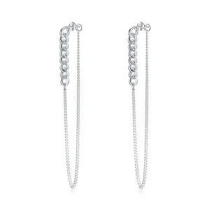 (image for) Pandora Style Silver Dangle Earrings, Vintage Chain - SCE1011