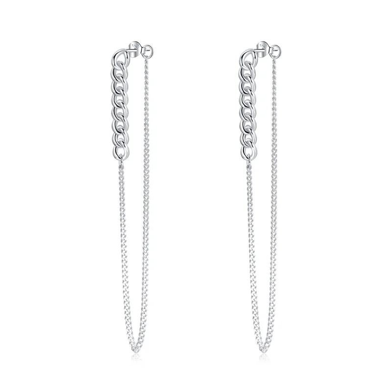 (image for) Pandora Style Silver Dangle Earrings, Vintage Chain - SCE1011 - Product Image