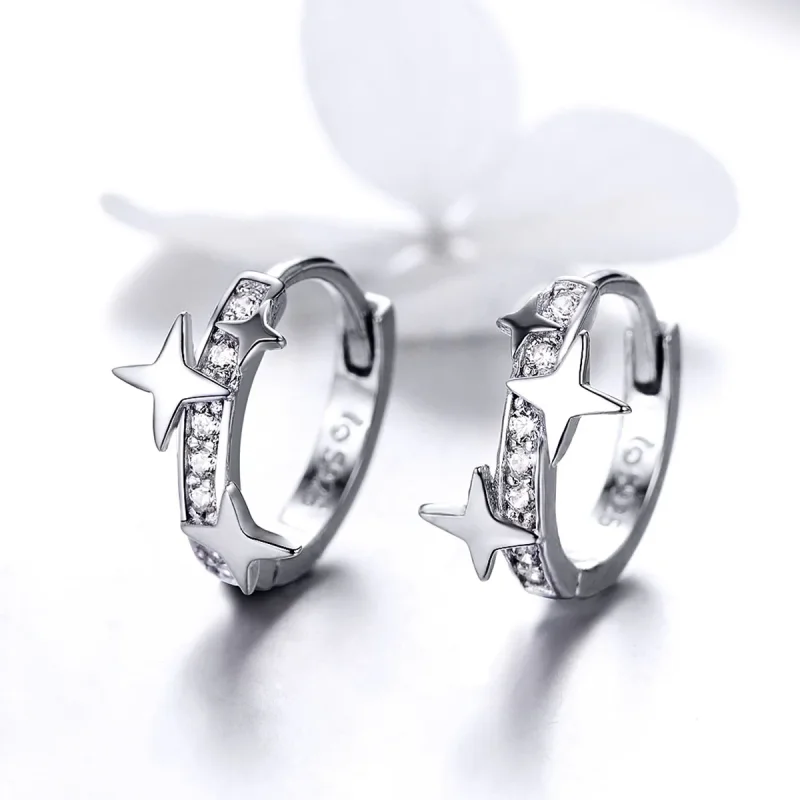 (image for) Pandora Style Silver Hoop Earrings, A Star of Wish - BSE076 - View 2