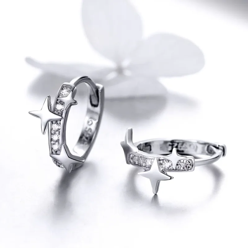 (image for) Pandora Style Silver Hoop Earrings, A Star of Wish - BSE076 - View 3