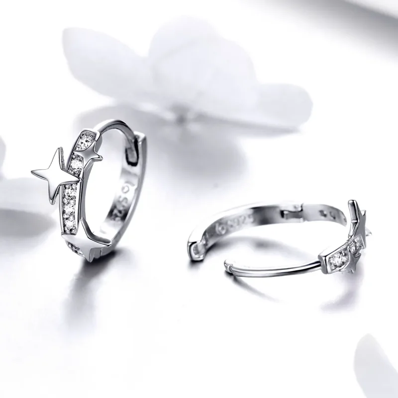 (image for) Pandora Style Silver Hoop Earrings, A Star of Wish - BSE076 - View 4
