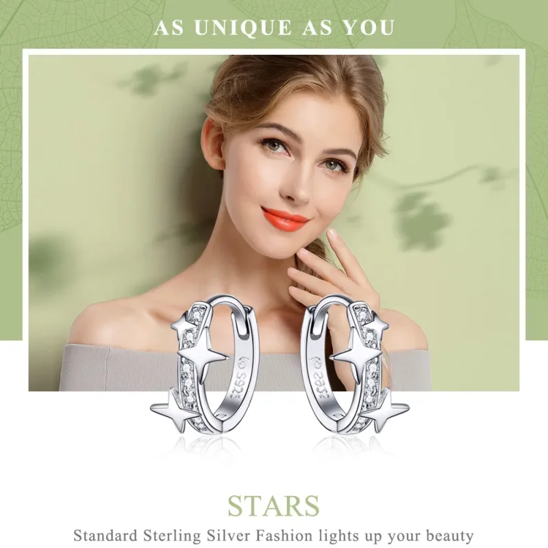 (image for) Pandora Style Silver Hoop Earrings, A Star of Wish - BSE076 - View 6