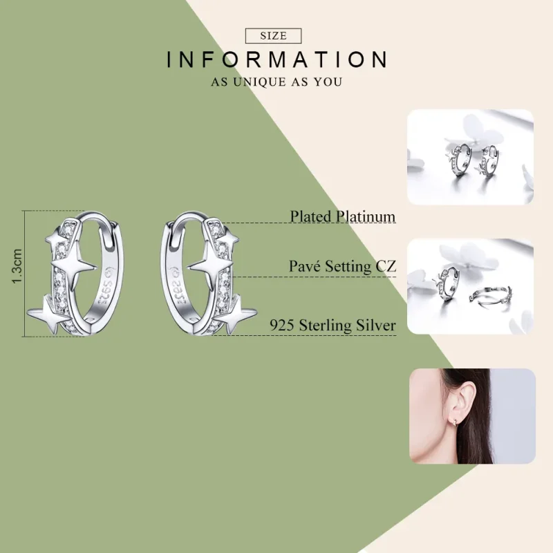 (image for) Pandora Style Silver Hoop Earrings, A Star of Wish - BSE076 - View 7