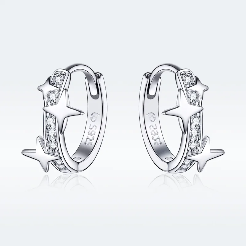 (image for) Pandora Style Silver Hoop Earrings, A Star of Wish - BSE076 - Product Image