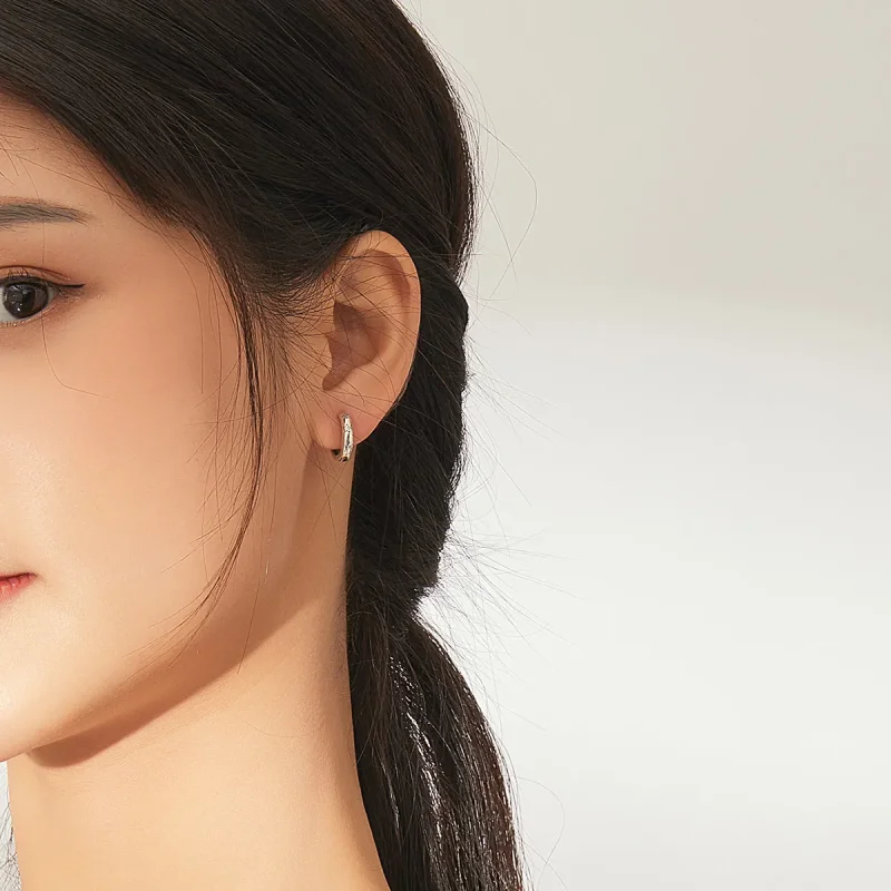 (image for) Pandora Style Silver Hoop Earrings, Anti-Allergy Stars - SCE873 - View 5