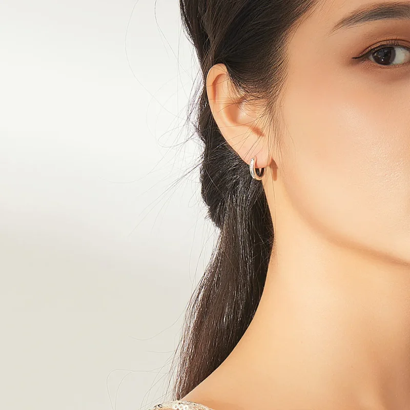 (image for) Pandora Style Silver Hoop Earrings, Anti-Allergy Stars - SCE873 - View 6