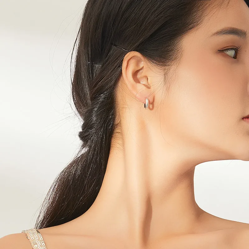 (image for) Pandora Style Silver Hoop Earrings, Anti-Allergy Stars - SCE873 - View 7