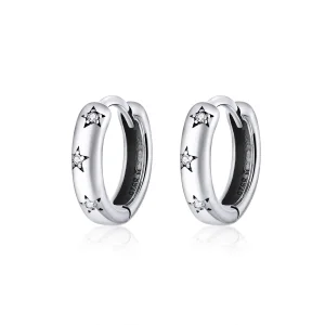 (image for) Pandora Style Silver Hoop Earrings, Anti-Allergy Stars - SCE873