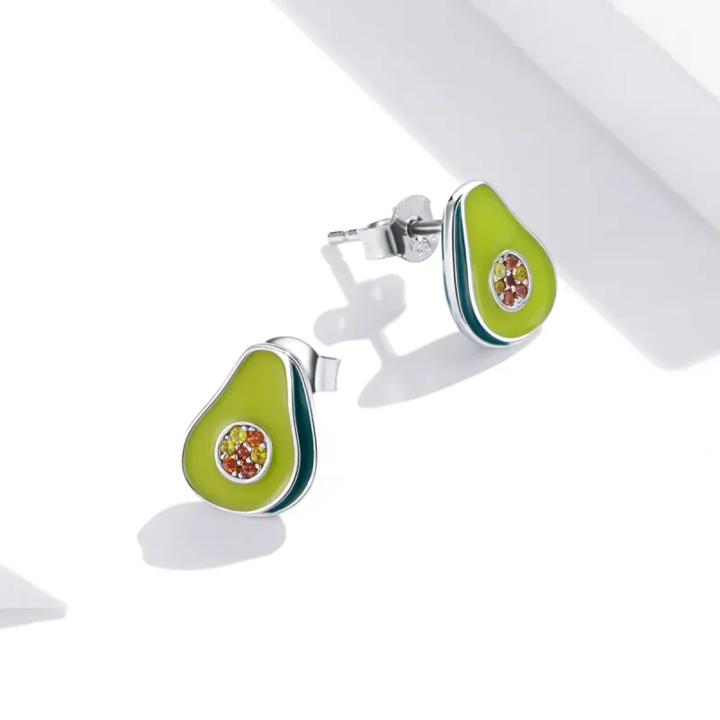 (image for) Pandora Style Silver Hoop Earrings, Avocado, Green Enamel - SCE1015 - View 2