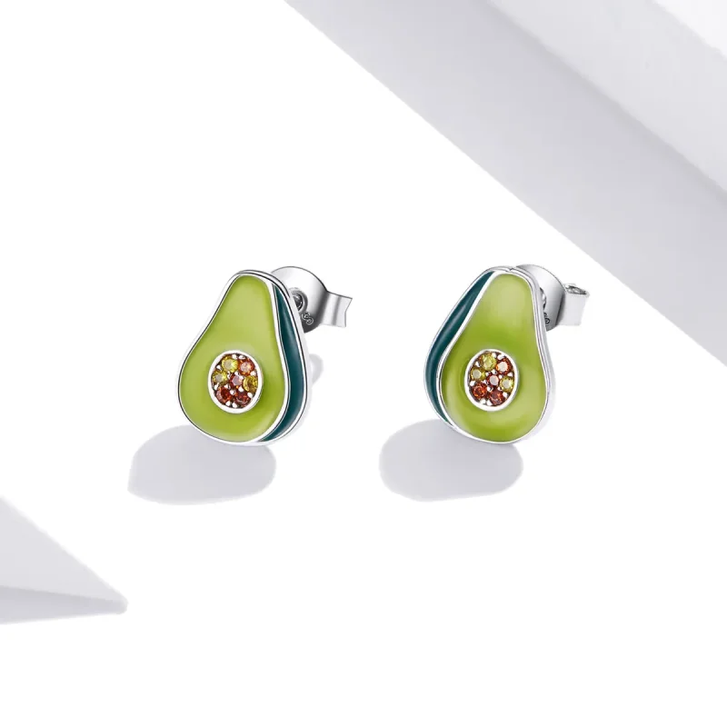 (image for) Pandora Style Silver Hoop Earrings, Avocado, Green Enamel - SCE1015 - View 3