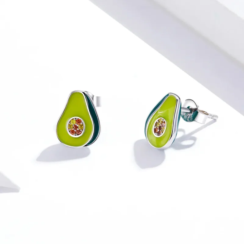 (image for) Pandora Style Silver Hoop Earrings, Avocado, Green Enamel - SCE1015 - View 4