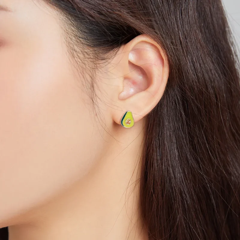 (image for) Pandora Style Silver Hoop Earrings, Avocado, Green Enamel - SCE1015 - View 5