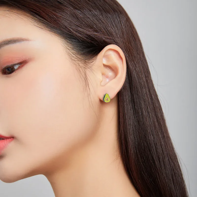 (image for) Pandora Style Silver Hoop Earrings, Avocado, Green Enamel - SCE1015 - View 6