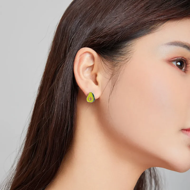 (image for) Pandora Style Silver Hoop Earrings, Avocado, Green Enamel - SCE1015 - View 7