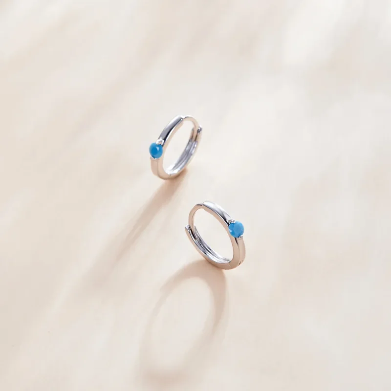 (image for) Pandora Style Silver Hoop Earrings, Ball - SCE1050-BU - View 2