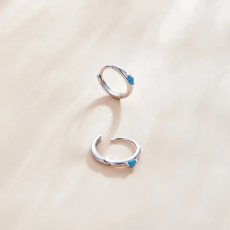 (image for) Pandora Style Silver Hoop Earrings, Ball - SCE1050-BU - View 3