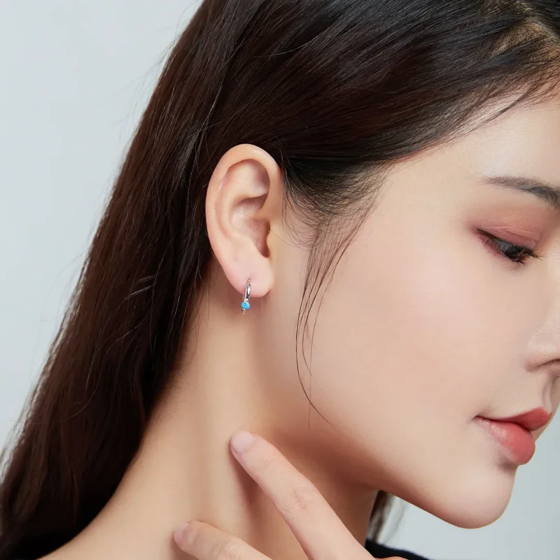 (image for) Pandora Style Silver Hoop Earrings, Ball - SCE1050-BU - View 4