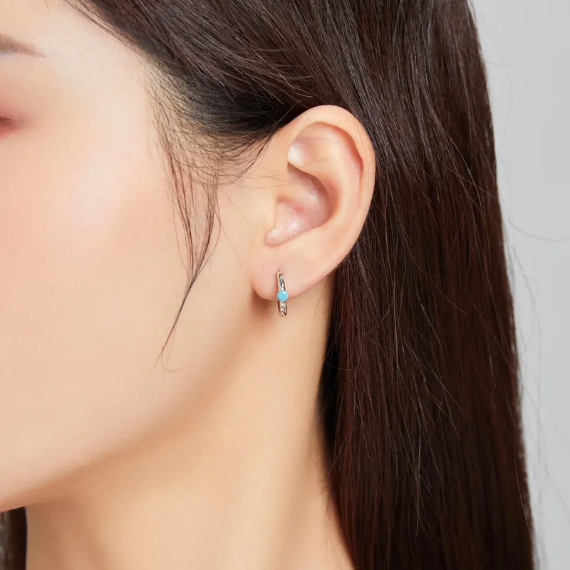 (image for) Pandora Style Silver Hoop Earrings, Ball - SCE1050-BU - View 5