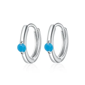 (image for) Pandora Style Silver Hoop Earrings, Ball - SCE1050-BU
