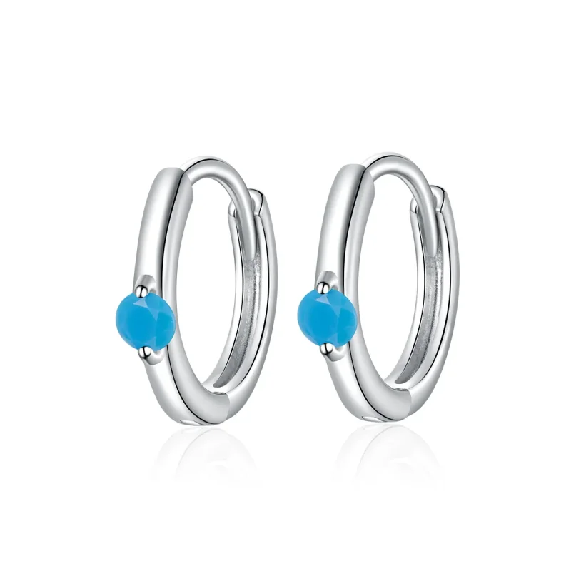 (image for) Pandora Style Silver Hoop Earrings, Ball - SCE1050-BU - Product Image