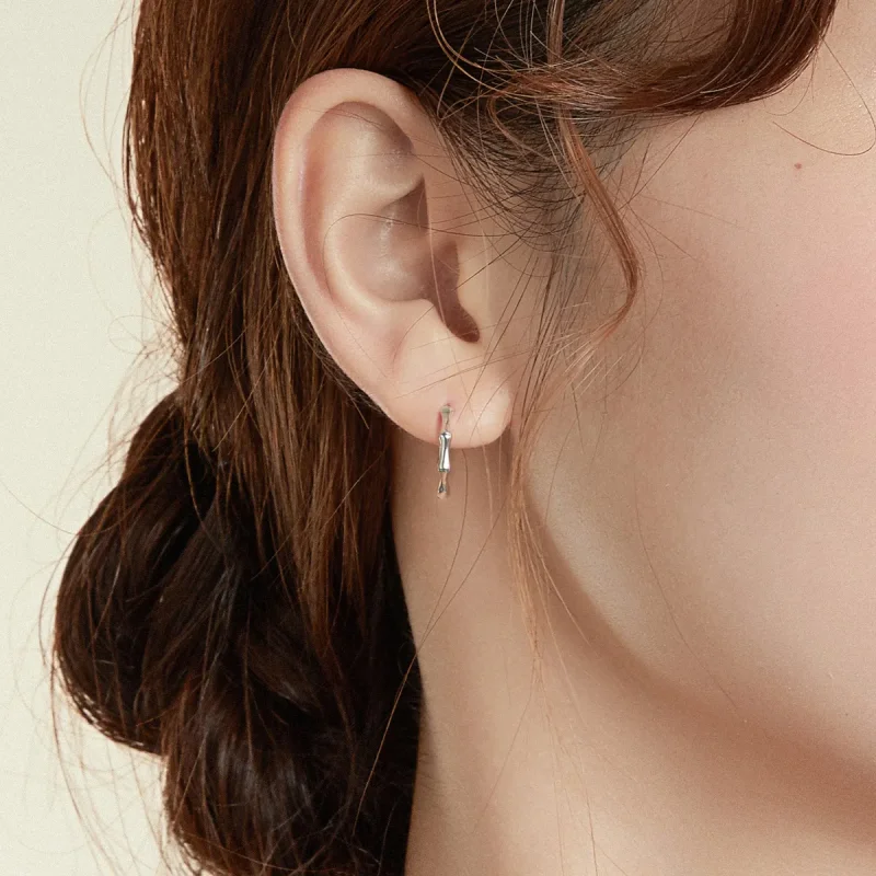 (image for) Pandora Style Silver Hoop Earrings, Bamboo - SCE988 - View 5