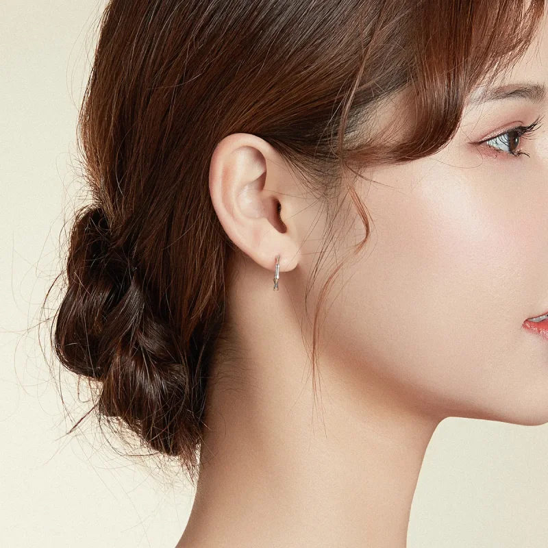 (image for) Pandora Style Silver Hoop Earrings, Bamboo - SCE988 - View 6