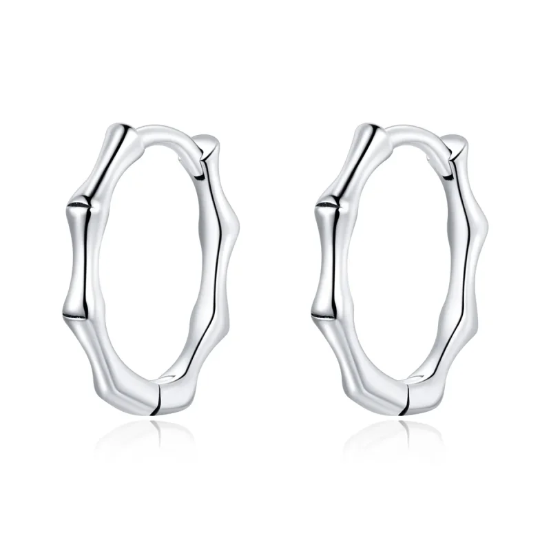 (image for) Pandora Style Silver Hoop Earrings, Bamboo - SCE988 - Product Image
