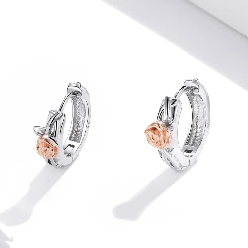 (image for) Pandora Style Silver Hoop Earrings, Bicolor Rose Vine - SCE971 - View 2