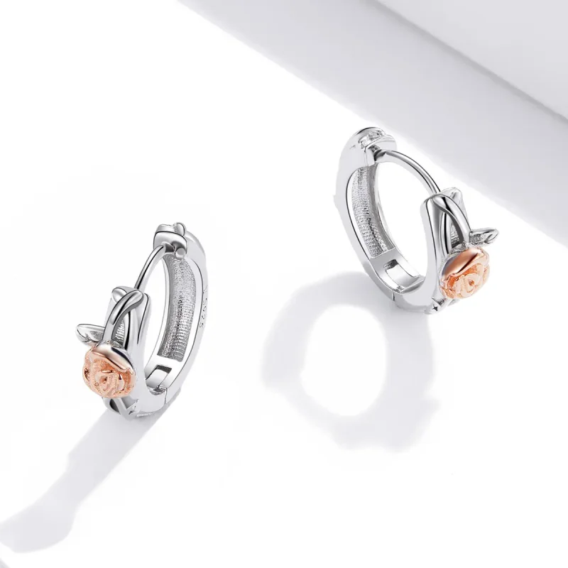 (image for) Pandora Style Silver Hoop Earrings, Bicolor Rose Vine - SCE971 - View 3