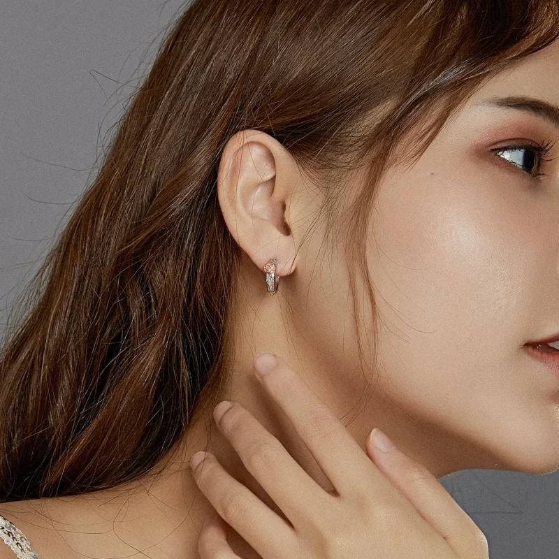 (image for) Pandora Style Silver Hoop Earrings, Bicolor Rose Vine - SCE971 - View 5