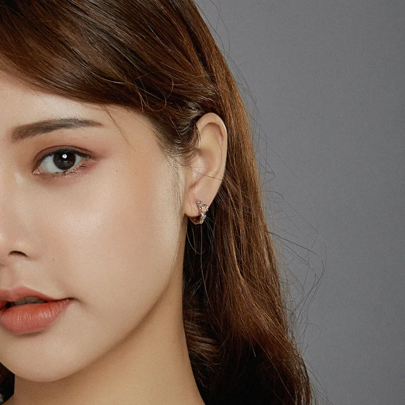 (image for) Pandora Style Silver Hoop Earrings, Bicolor Rose Vine - SCE971 - View 6