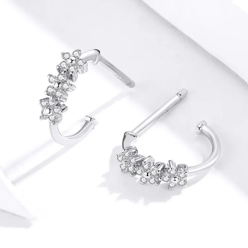 (image for) Pandora Style Silver Hoop Earrings, Blossom - SCE756 - View 2
