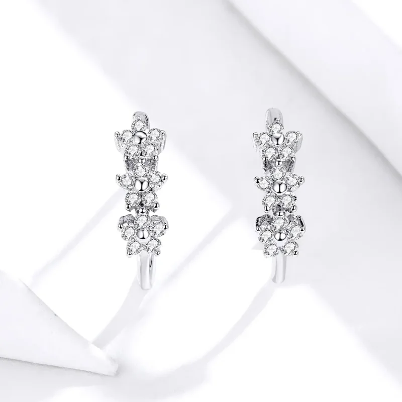 (image for) Pandora Style Silver Hoop Earrings, Blossom - SCE756 - View 3