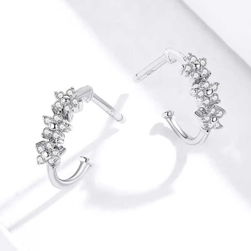 (image for) Pandora Style Silver Hoop Earrings, Blossom - SCE756 - View 4
