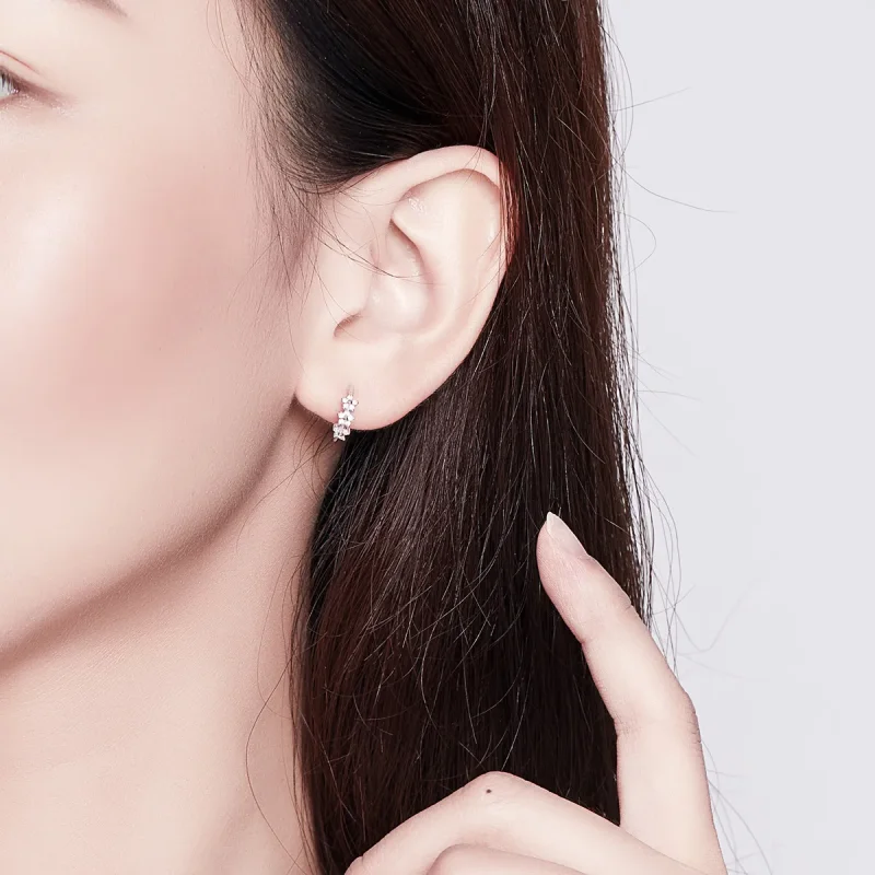 (image for) Pandora Style Silver Hoop Earrings, Blossom - SCE756 - View 5