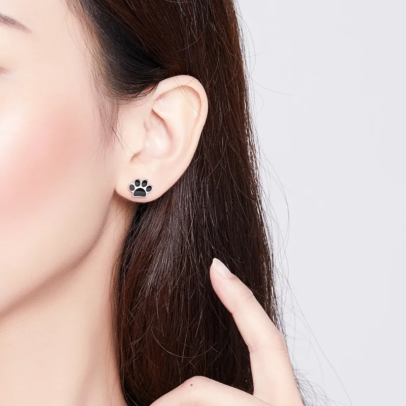 (image for) Pandora Style Silver Hoop Earrings, Budding Claws, Black Enamel - SCE757 - View 5