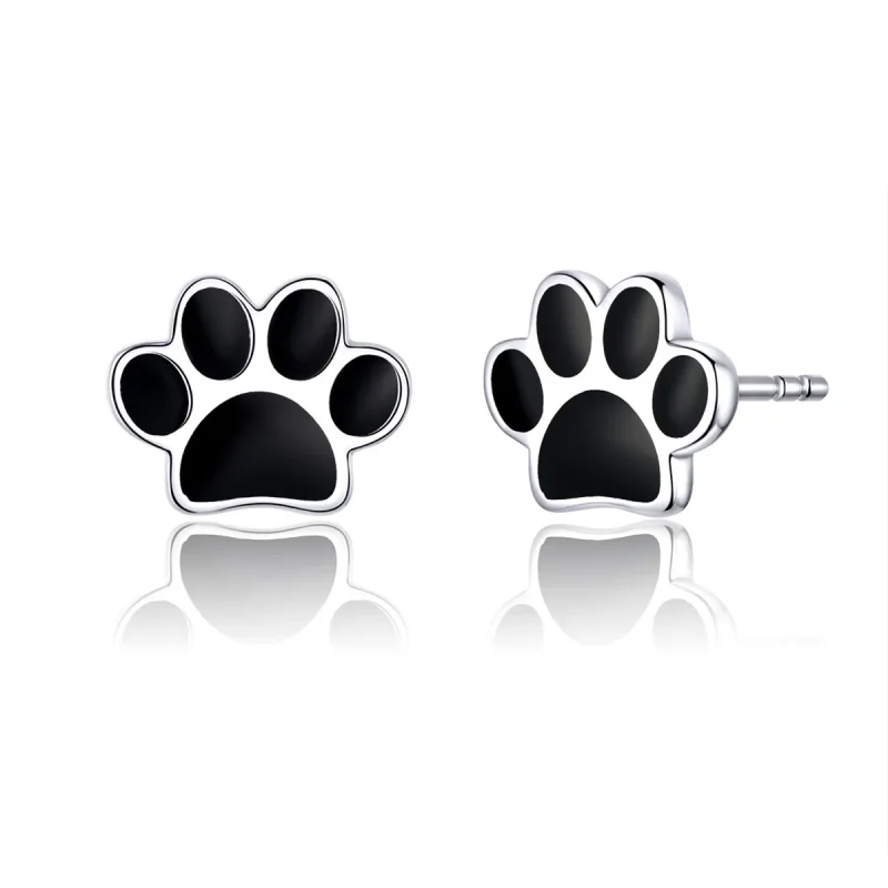 (image for) Pandora Style Silver Hoop Earrings, Budding Claws, Black Enamel - SCE757 - Product Image